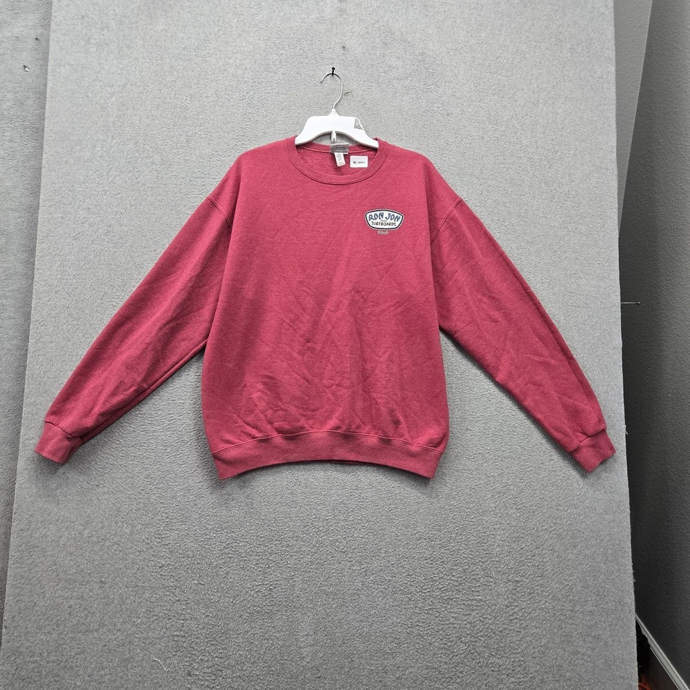 Ron Jon Surf Shop Men Sweatshirt L Red Embroidered Fleece Surfboards Logo Y2K